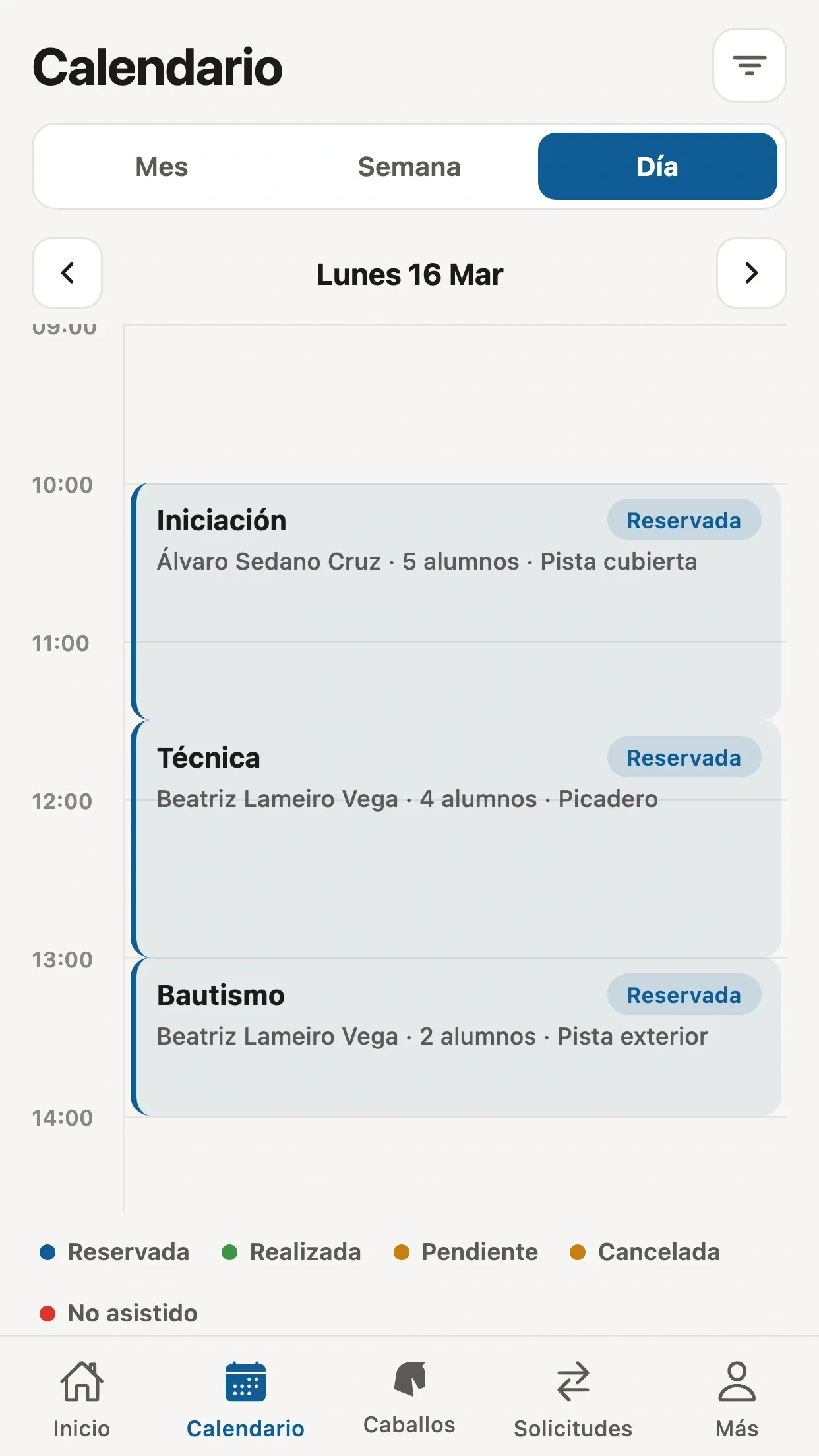 Clase del día en la app del equipo